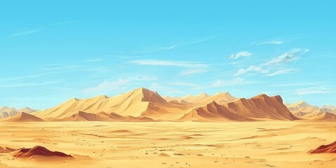 Naklejka premium Expansive Desert Landscape with Mountains and Clear Blue Sky