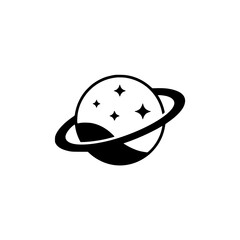 Minimalist Planet Logo, Starry Black Icon on White, Space Concept