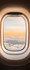 Fototapeta premium Airplane Window View Golden Hour Cloudscape Above