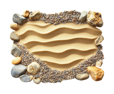 Sand and stone patterns beach nature aerial view isolated on transparent background, png