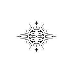Minimalist Celestial Logo: Abstract Planet & Stars, Vector Design