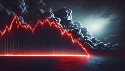 Stormy Sky Above Glowing Red Stock Crash Graph Symbolizing Collapse