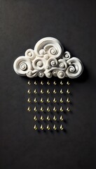 Golden Rain Falling from Swirled Marble Cloud in Surreal Weather Symbol
