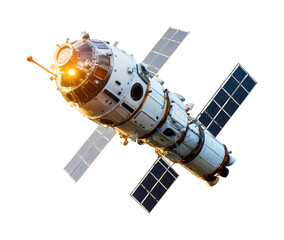 Launching space mission satellite orbiting earth technology isolated on transparent background, png
