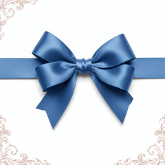 Blue satin ribbon bow on elegant background  