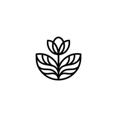 Minimalist Floral Logo Design, Black Outline on White