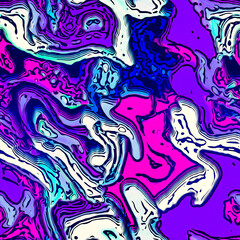 Modern marbled boho seamless pattern. Funky blue pink wavy fashion background design. Painterly swirl effect for summer retro 80s vibes.