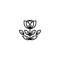 Minimalist Floral Emblem: Line Art Tulip in Black & White, Logo Design
