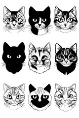 Fototapeta premium Collection of Cats coloring book vectors, Cats vector illustration