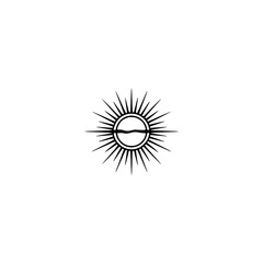 Minimalist Sun Logo with Wave, Black and White, Simple Design