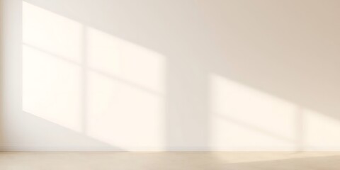 A minimalist empty wall with smooth gradient transition, strong hard light, seamless color blending, direct harsh shadows, smooth neutral-colored surface with subtle texture, creating a warm and moder