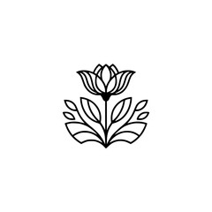 Minimalist Lotus Flower Logo, Black Outline on White, Elegant & Modern