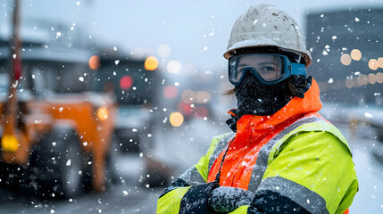 Woman In Winter Work Gear During Snowstorm