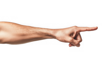 A strong hand confidently points towards a bright future against a clean white background.