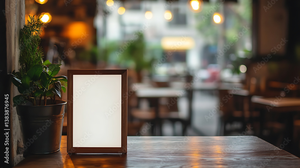 Poster blank menu board on the table in a cafe