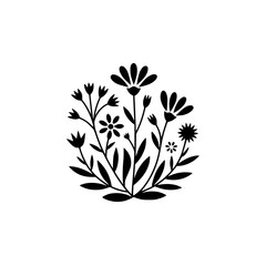 Black Floral Silhouette: Minimalist Bouquet on Light Backdrop