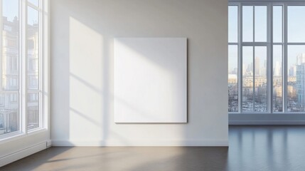 Fototapeta premium a blank picture frame in a room with a view of a city