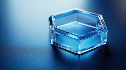 Hexagon icon, isometric icon, blue translucent frosted glass, white acrylic material, clean background, data lake visualization style, industrial design, technology sense, studio lighting.