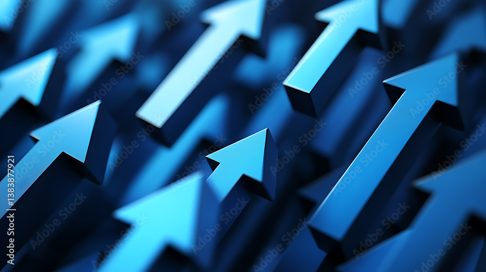 Poster blue arrows pointing upwards symbolizing growth or progress in business performance