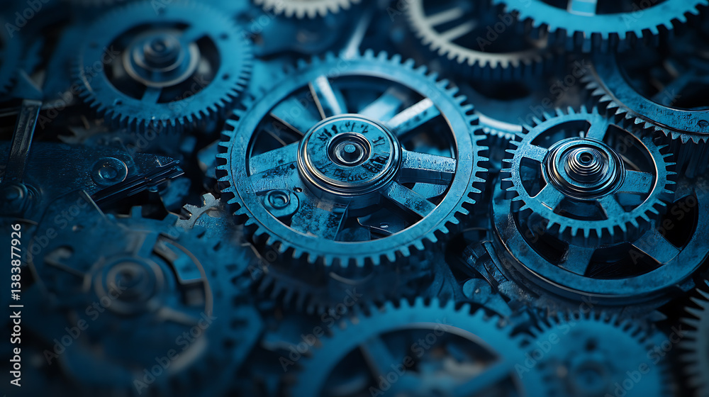 Poster Blue background with gears and binary code, representing the technology of machine learning in digital marketing
