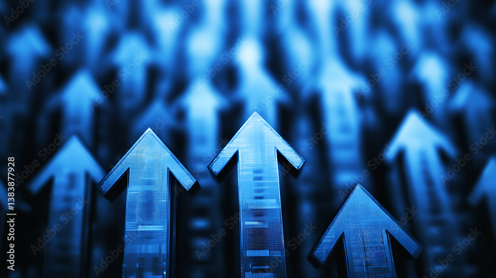 Aufkleber Blue arrows pointing upwards symbolizing growth or progress in business performance