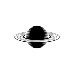 Saturn Planet Engraved Illustration, Minimalist Black and White Design