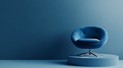Blue chair on op of a pedestal, leadership and development concept, 3d rendering