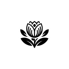 Minimalist Black Flower Logo on White, Modern Floral Design