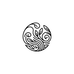 Obraz premium Elegant Botanical Circle Logo Design, Minimalist, Black & White
