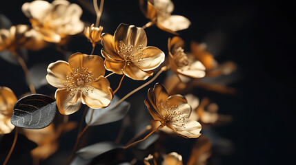 Bouquet of golden flowers, beautiful, minimalistic print for your decor for postcard, congratulations and poster