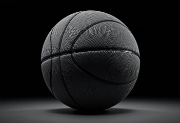 black realistic close-up basketball, orange, spherical, textured, leather, black lines, sports equipment, closeup, detailed, realistic, studio lighting, basketball on black background
