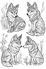 Collection of Coyotes coloring book vectors, Coyotes illustration art