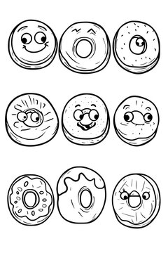Naklejki Collection of Doughnuts with googly eyes coloring book vector designs, Doughnuts with googly eyes illustration art