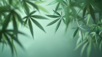 Cannabis marijuana leaves foliage against a green background