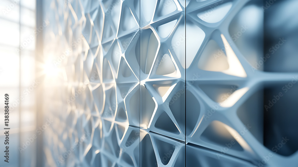 Aufkleber Close-up of modern office window blinds with geometric patterns and sunlight