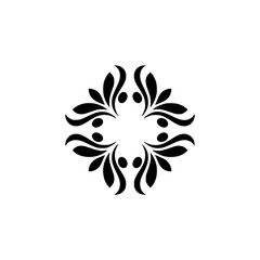 Black Floral Mandala on White Background, Minimalist Design