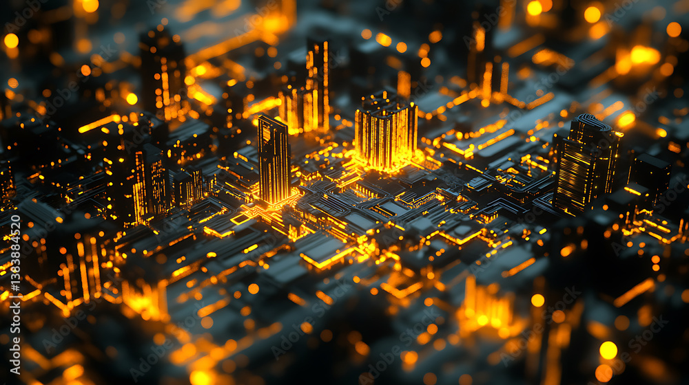 Poster close-up photo of night cityscape symbolizing fast network and connection technology