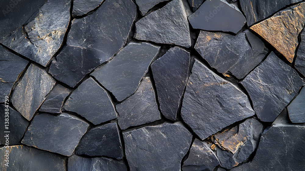 Poster close-up texture of dark slate stone pieces with natural patterns