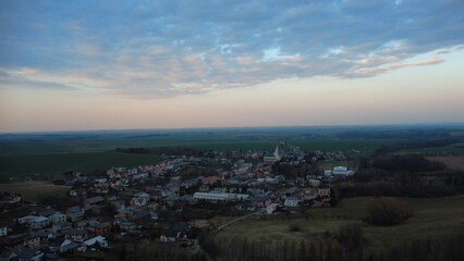 A beautiful 4K aerial video capturing the Czech countryside in early spring, filmed over the small Silesian village