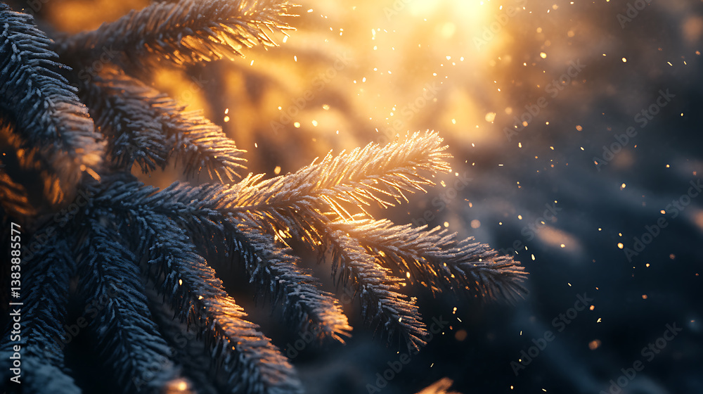 Aufkleber close up winter fir tree branches with snow background
