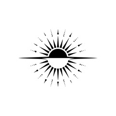 Abstract Sunburst Logo, Minimalist Black & White Design