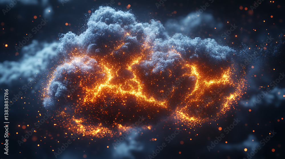 Aufkleber Cloud analytics concept visualized by abstract, glowing data lines on a dark digital background, illustrating the dynamic flow of information and the power of data-driven insights