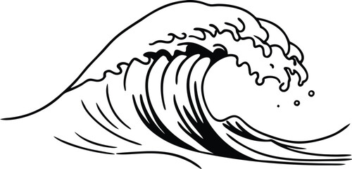 Artistic Illustration of a Cresting Ocean Wave in Black and White