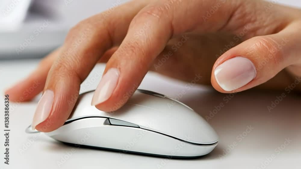Poster female hand navigating a computer mouse on a desk generative ai