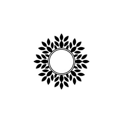 Black Floral Frame, Simple Circle Foliage Design on White Background