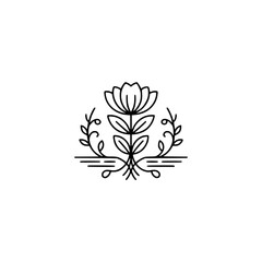 Minimalist Floral Logo Design: Elegant Black and White Line Art