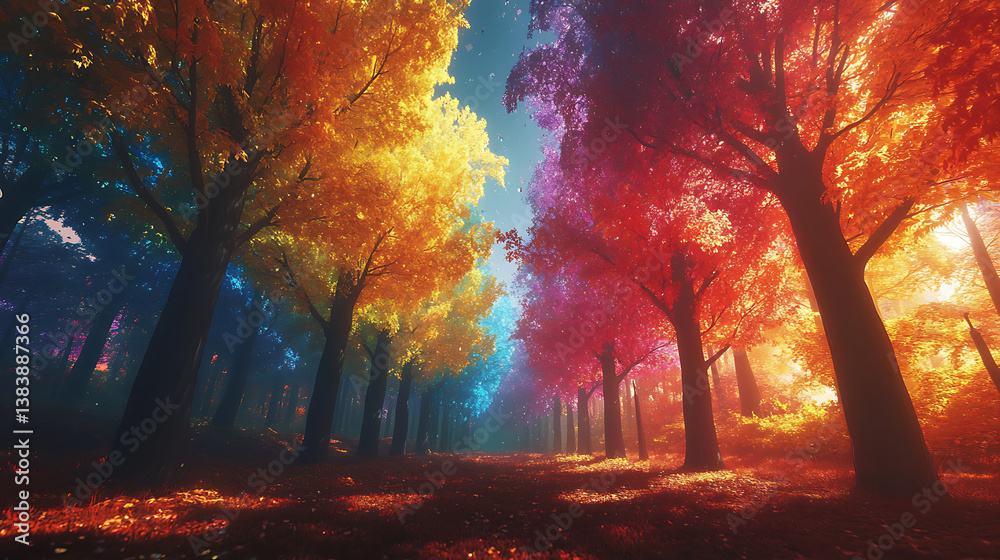 Aufkleber colorful trees with shiny trees in the background