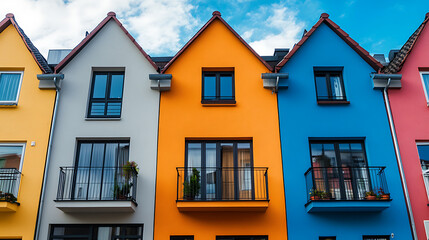 Obraz premium Colorful stucco traditional private townhouses, residential architecture exterior