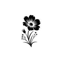 Black Floral Silhouette on White Background, Minimalist Design