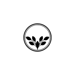 Minimalist Black Leaf Logo in Circle - Botanical Brand Symbol